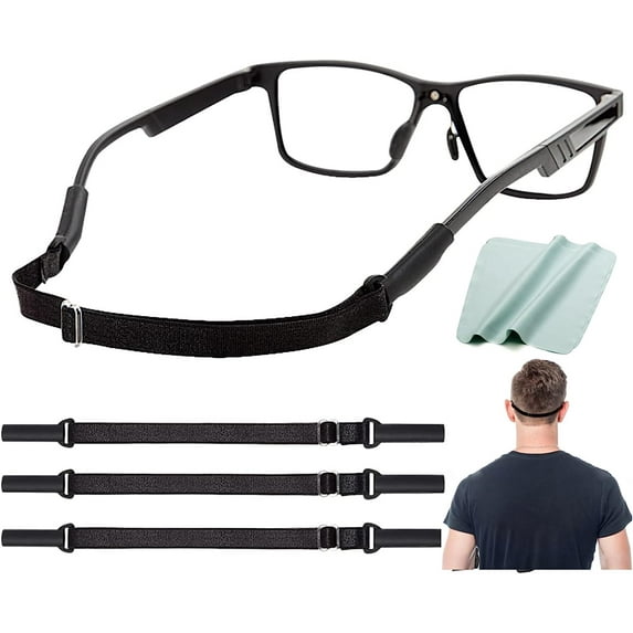 Glasses Strap Sports, Sunglasses Strap for Kids Men Women, Adjustable Eyeglasses Strap Holder, Sports Eye Glasses Strap, Eyeglass Strap for Sports, Black/3PCS-Black-1
