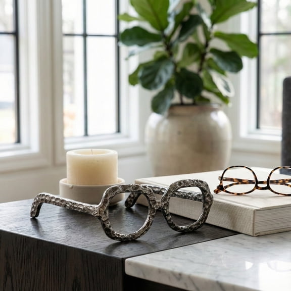 Glasses Tabletop Sculpture for Home and Office Decor - Accent Display for Living Room, Bathroom, Console, and Shelf - Eyewear Form Ornament for Coffee Table and Mantel Decor - 4", Silver