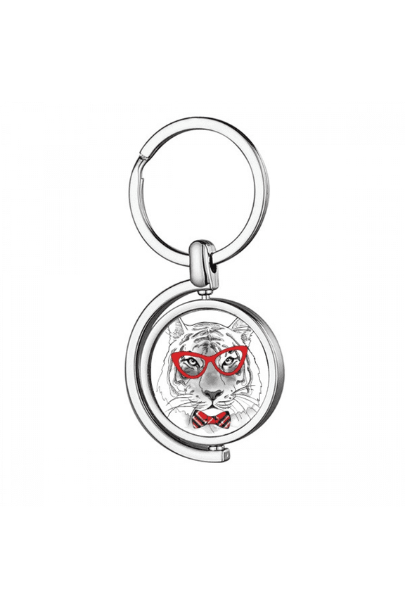 Glasses Tiger Handsome Animal Rotating Keychain Metal Keyring Holder
