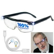 Glasses With Magnifying LED Light - Vision Eye Sight Enhancing Reading Eyewear - 160% Magnification Lenses - UPGRADED USB Rechargeable