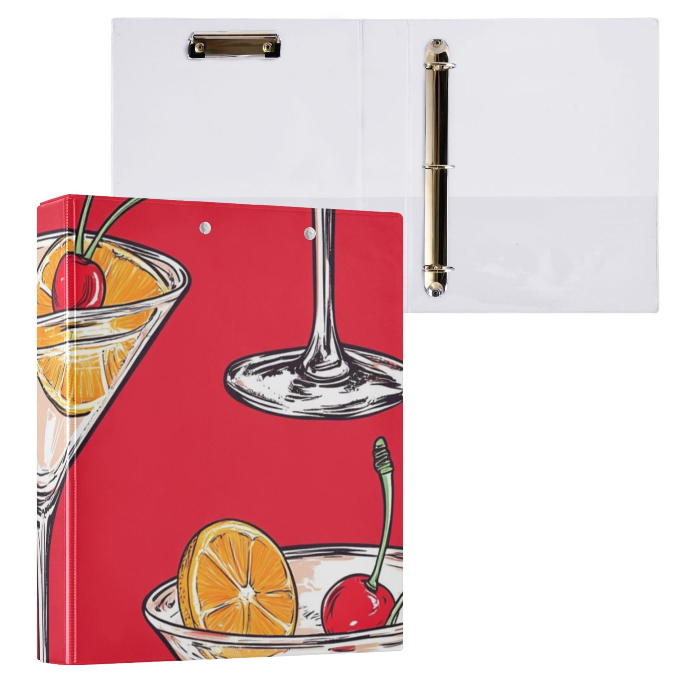 Glasses with Orange Slices 3 Ring Binders 1.5 inch Hardcover File Folders with Interior Pockets A4 Size Organizer for School Office Hospital