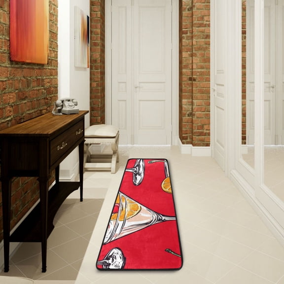 Glasses with Orange Slices Runner Rug Non Slip 7224 in Ares Rugs for Bedroom Bathroom Living Room