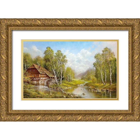 Glassl, Helmut 14x10 Gold Ornate Wood Framed with Double Matting Museum Art Print Titled - OLD MILL COTTAGE