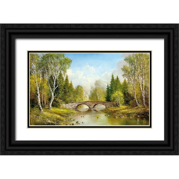 Glassl, Helmut 24x16 Black Ornate Wood Framed with Double Matting Museum Art Print Titled - STONE BRIDGE