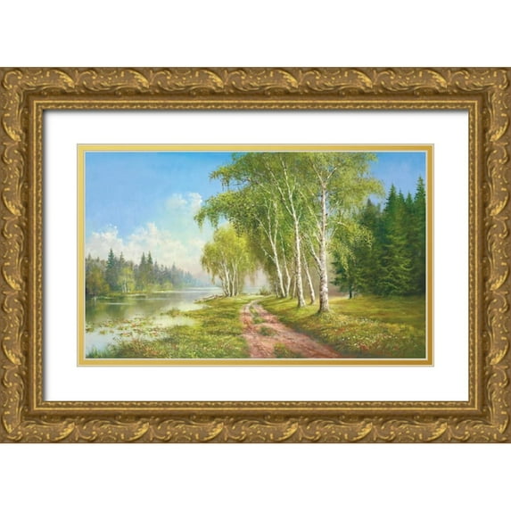 Glassl, Helmut 32x21 Gold Ornate Wood Framed with Double Matting Museum Art Print Titled - Path At The Lake