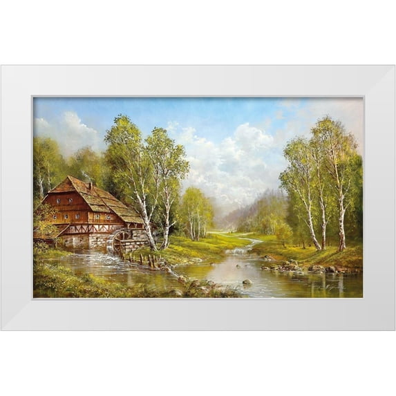 Glassl, Helmut 32x21 White Modern Wood Framed Museum Art Print Titled - OLD MILL COTTAGE