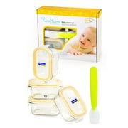 Glasslock Eco Friendly Airtight Spill Proof Rectangular Baby Food 4 Container Set, 1 Silicone Spoon