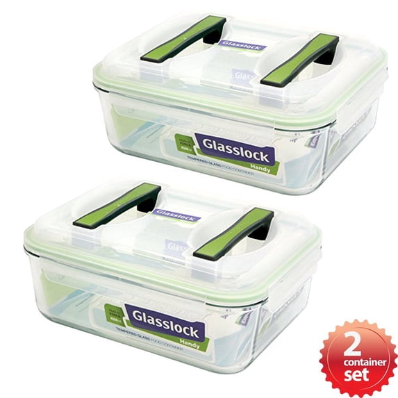 Glasslock Handy Rectangular Tempered Glass Food Container Set of 2 4500ml/19cup