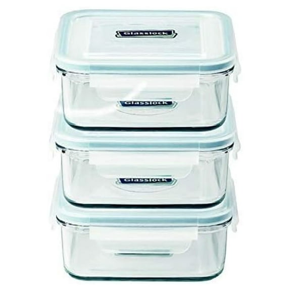 Glasslock Square Glass Food-Storage Container with Locking Lids Microwave Safe17oz/490ml 6pc Set