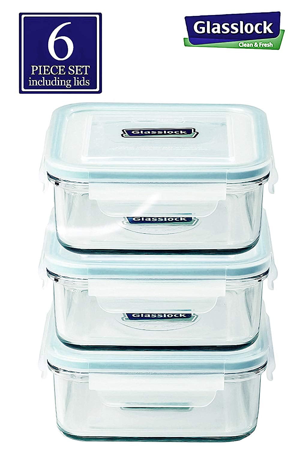 Glasslock Square Tempered Glass Airtight Food Storage Containers (3 Count)