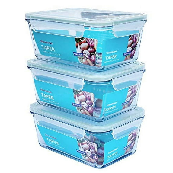 Glasslock Taper Rectangular Glass Food-Storage Container with Locking Lids Anti-Spill Microwave Safe 57.5 oz / 1700 ml - 3 Container Set