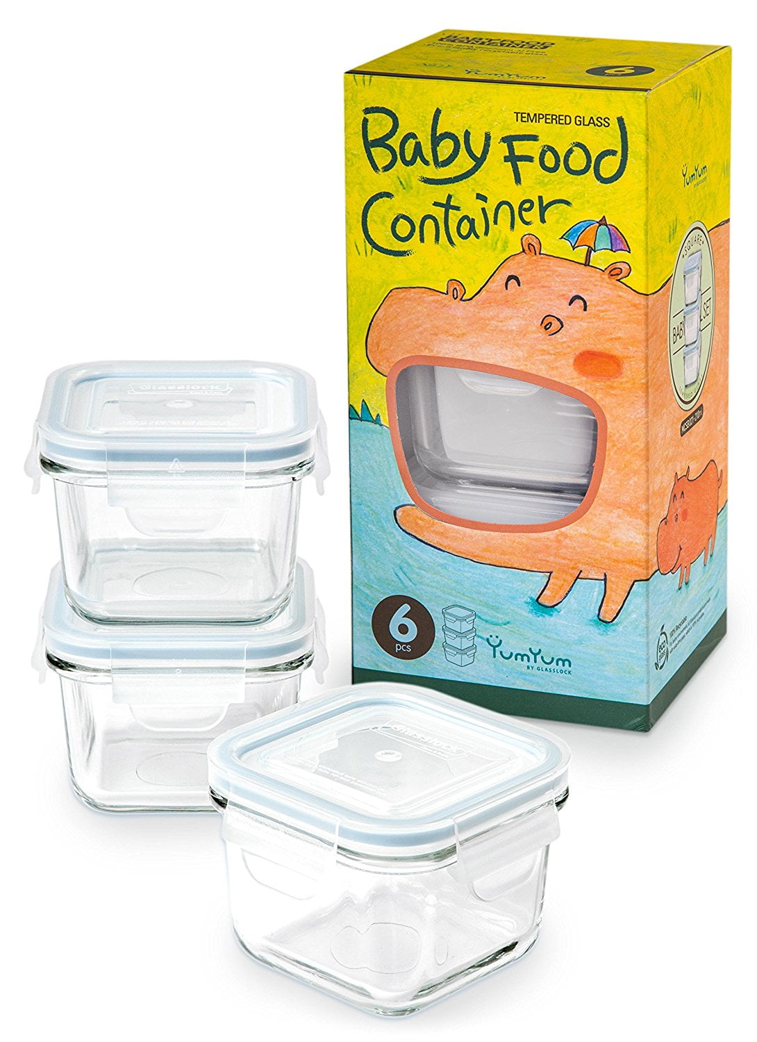 Glasslock Yum Yum Eco Friendly Airtight Spill Proof Square Baby Food 3  Container Set 