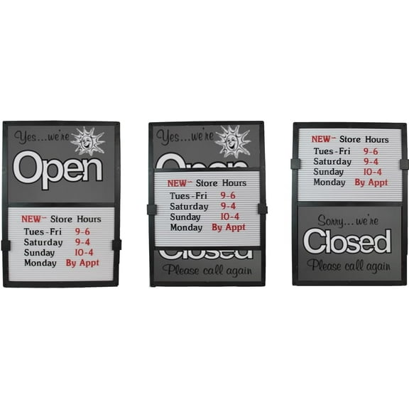 Glassmate Vertical Open/Closed Sun Message Slider Board Sign |14"W x 20"H (Grey w/Sun)