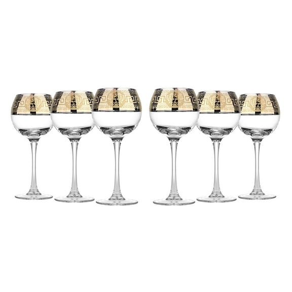 Glasstar 10oz/280ml Wine Glasses, Red Wine Glasses With Golden Accent, Beautiful "Versailles" Collection, Set of 6