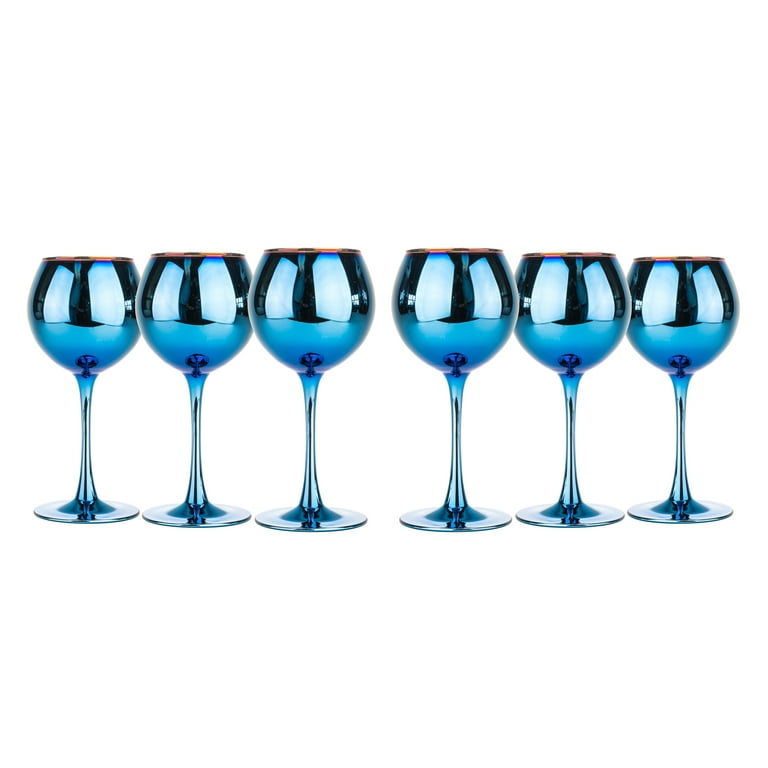 Glasstar 12oz/350ml Dazzling Blue Color Wine Glass, Graceful Red