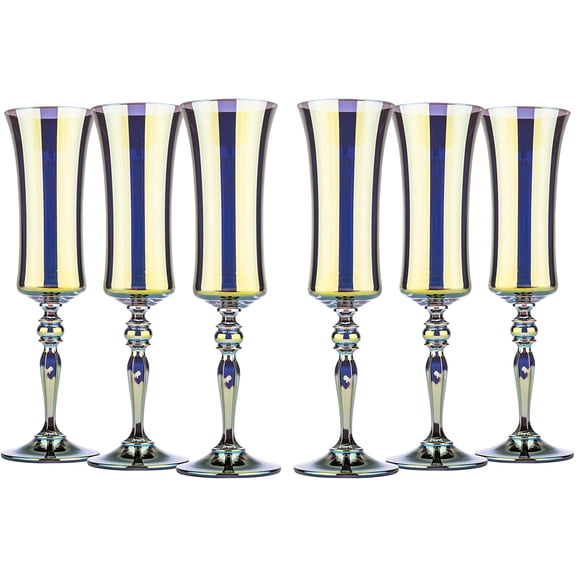 Glasstar 6 Oz Tanzanit Lead-Free Crystal Hand-Blown Champagne Flutes, Wedding Gift, Gift for Anniversary, Set of 6