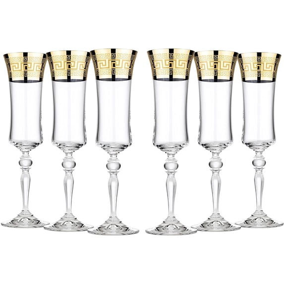 Glasstar 6 Oz Versailles Lead-Free Crystal Patterned Champagne Flutes, Wedding Gift, Gift for Anniversary, Set of 6