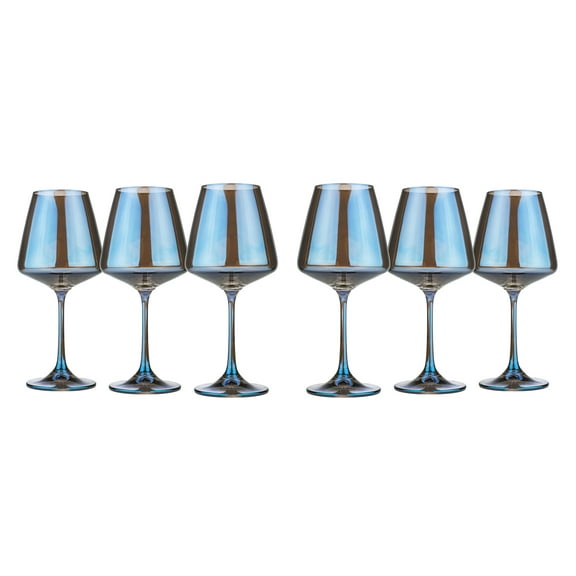 Glasstar Lazurit 12 Oz Handmade Wine Crystal Glasses on a Long Stem, Stemmed Wine Goblets, Set of 6