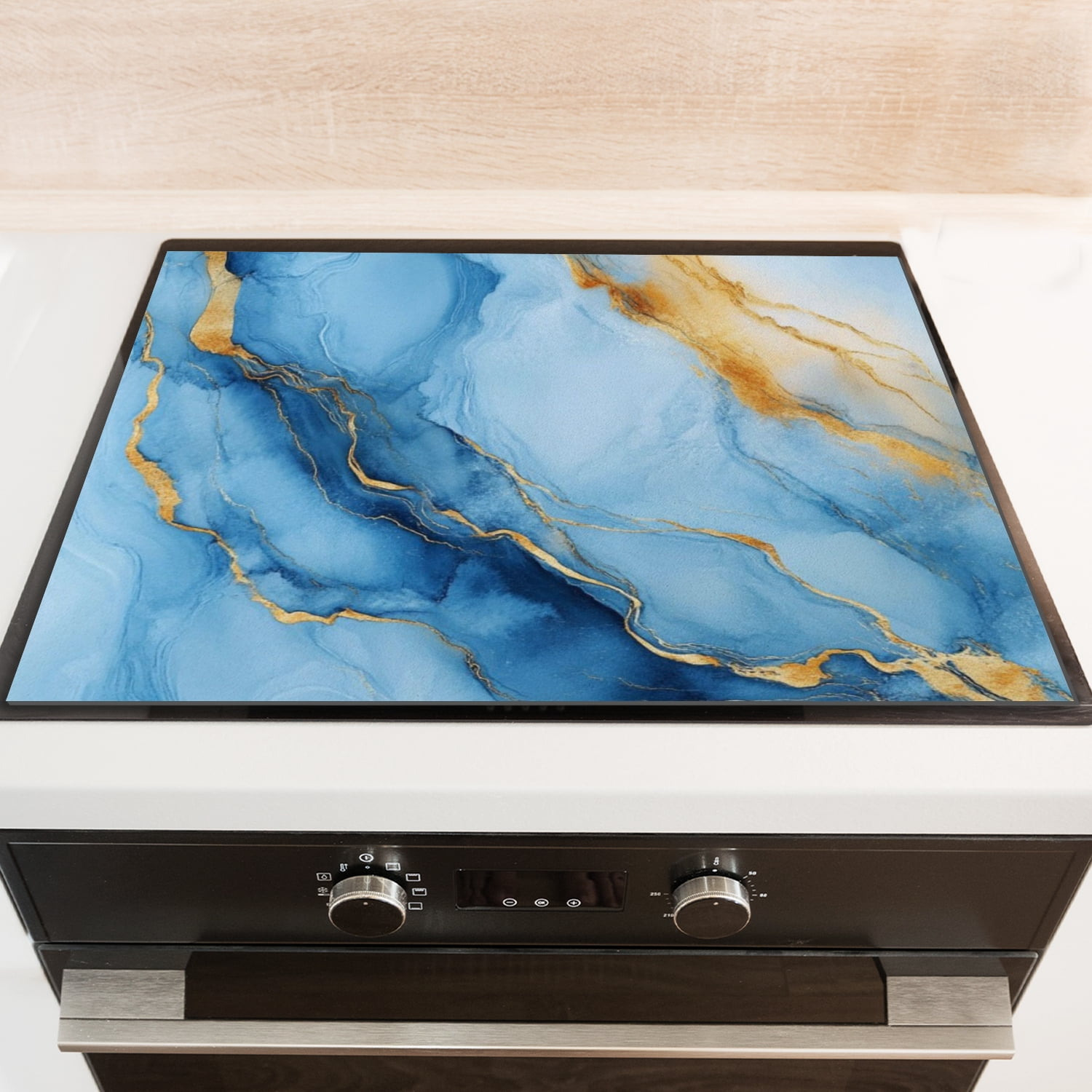 Glasstop Stove Covers, Blue Gold Marble Modern Decor Heat Resistant Stove Top Cover, Non-slip Washable Square Decoration Pad for Kitchen RV (28×20 Inch)