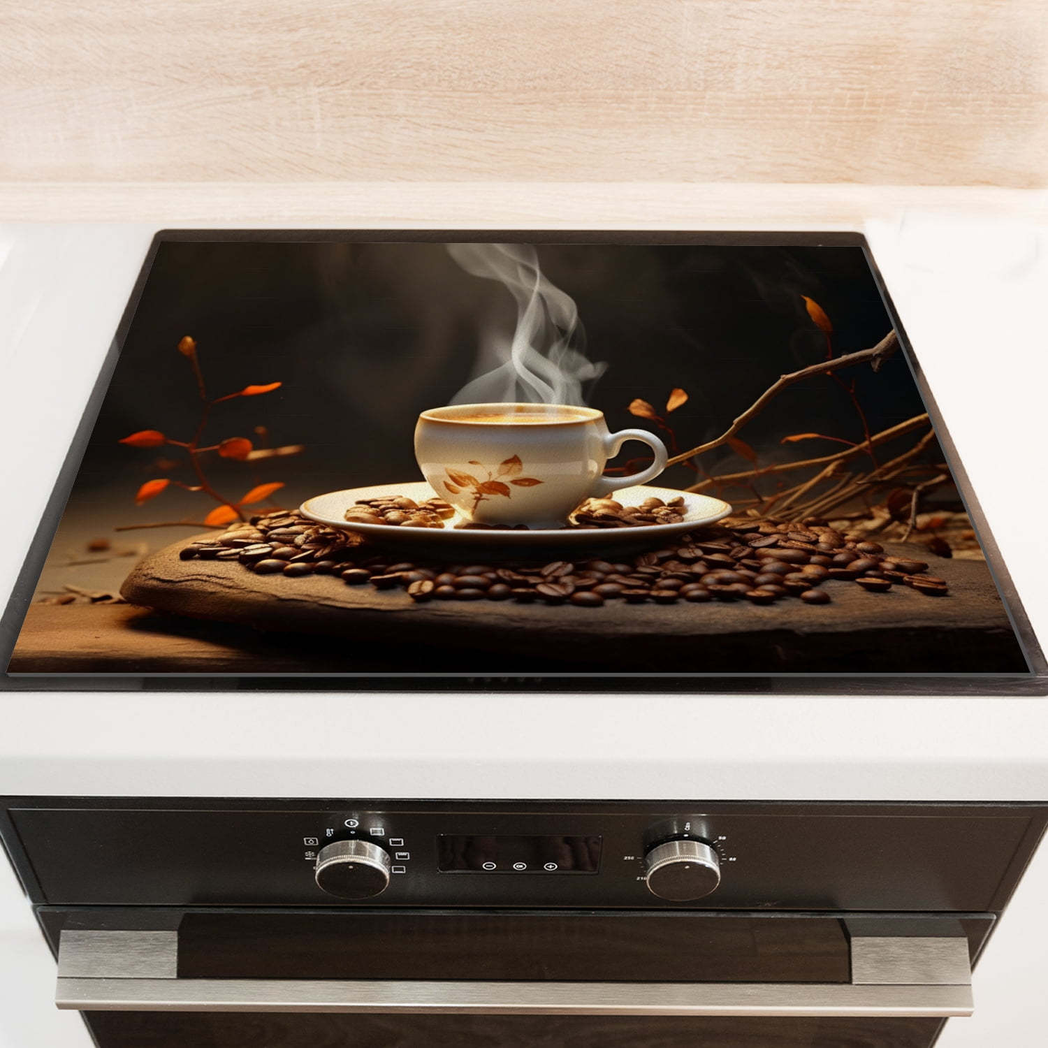 Glasstop Stove Covers, Coffee on the Table Print Heat Resistant Stove Top Cover, Non-slip Washable Square Countertop Mat for Kitchen RV (28×20 Inch)