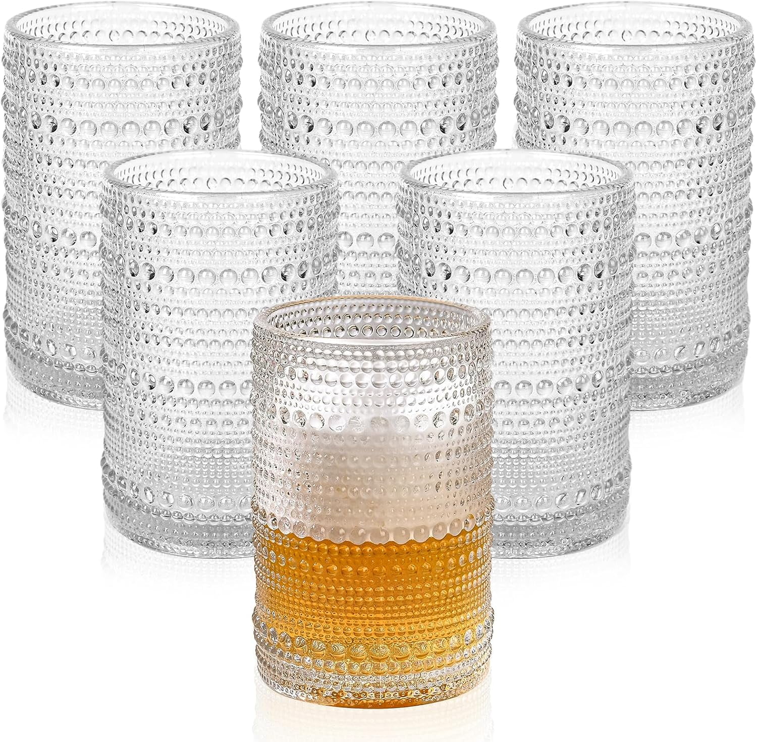 Glassware Drinking Glasses Set of 6,15 oz Hobnail Glass Cups,Embossed ...