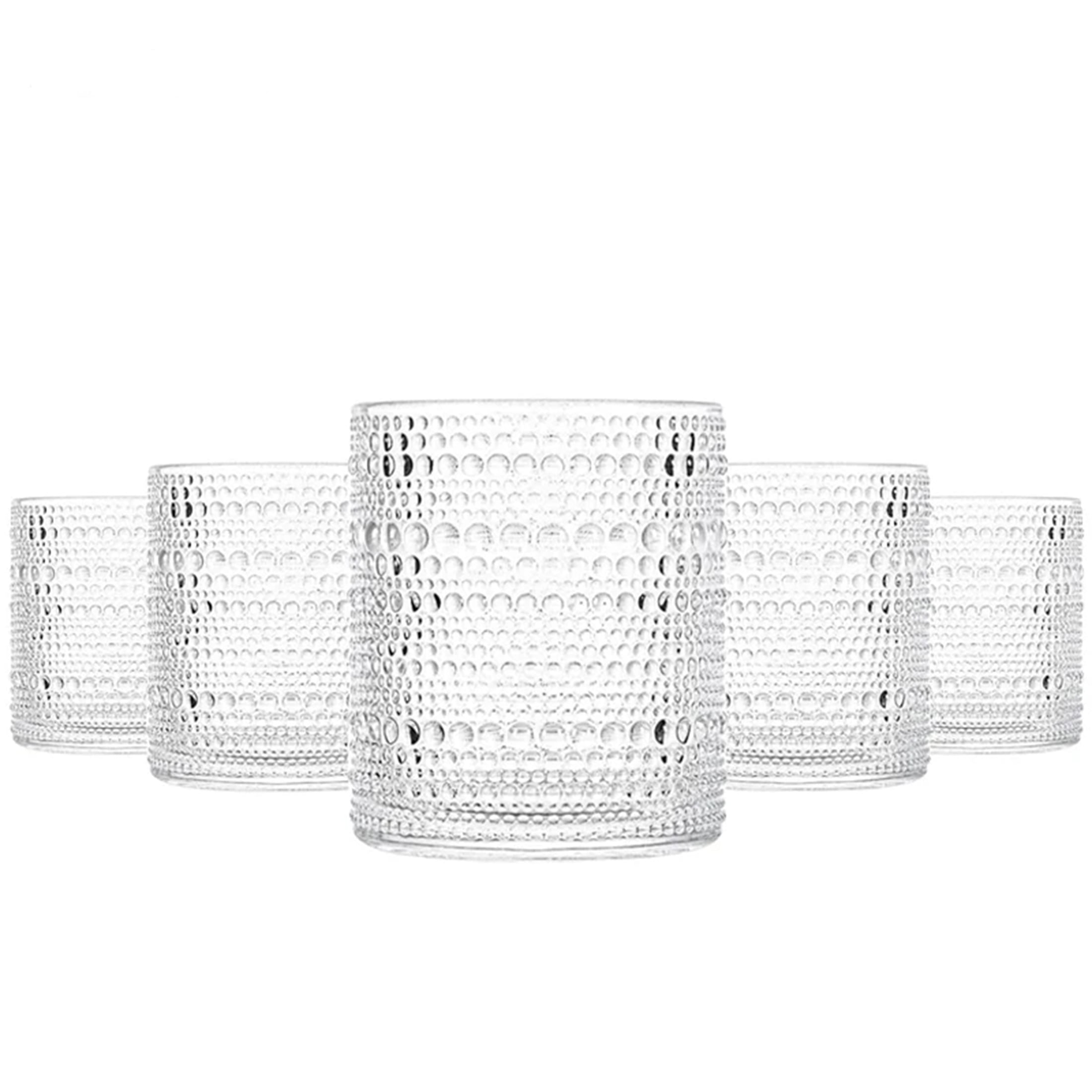 Clear Embossed Glassware Set of 6, 13 Oz Vintage Hobnail Design