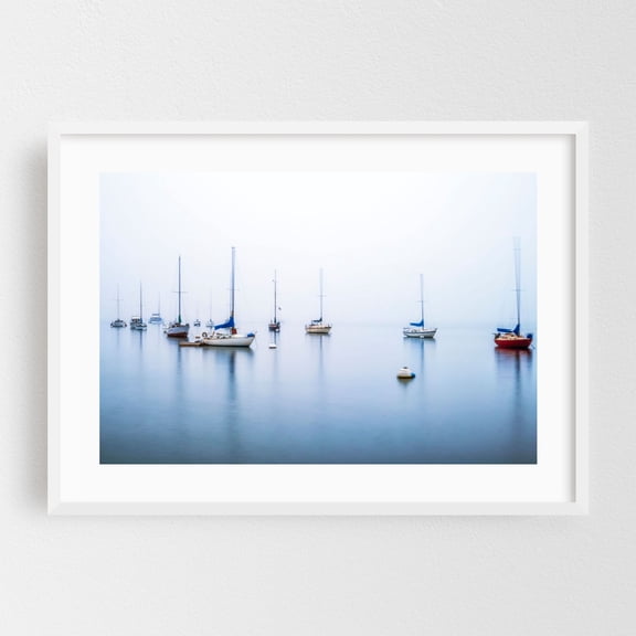 Glassy - San Diego California Photography Boat Harbor Minimalist Ocean Coastal Scenic Water White Framed Wall Art Print 5 x 7 inches