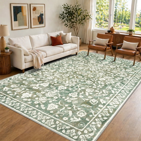 GLATTICE 8x10 Washable Area Rug for Living Room Non-Shedding Bedroom Rug Sage Green Rugs Non Slip Soft Thin Large Indoor Carpet for Dining Room Home Office