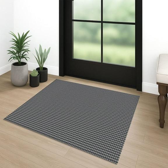 Glattice Throw Rugs with Rubber Backing 2x3 Boho Area Rug Washable Rugs for Entryway Braided Door Mat Indoor Outdoor Entrance Small Cotton Woven Carpet for Kitchen Foyer Front Door, Dark Grey/Grey