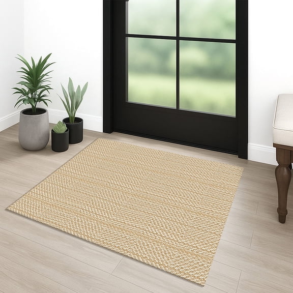 Glattice Throw Rugs with Rubber Backing 2x3 Boho Area Rug Washable Rugs for Entryway Braided Door Mat Indoor Outdoor Small Cotton Carpet for Kitchen Foyer Front Door, Warm Beige/Light Tan/Aprico