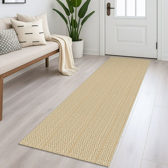 Glattice Non Slip Rug Runner 2x5 Washable Runners for Hallways Cotton Rubber Backed Kitchen Runner Braided Indoor Carpet Runners for Entryway/Hallway/Kitchen/Bedroom, Warm Beige/Light Tan/Aprico