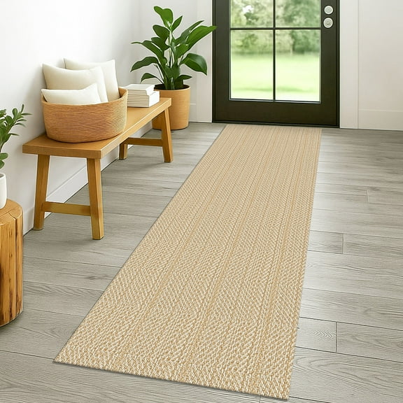 Glattice Runner Rug 2x6 Boho Washable Runner for Hallway Cotton Rubber Backed Kitchen Runner Braided Indoor Floor Carpet Runners for Entryway/Hallway/Kitchen/Bedroom, Warm Beige/Light Tan/Aprico