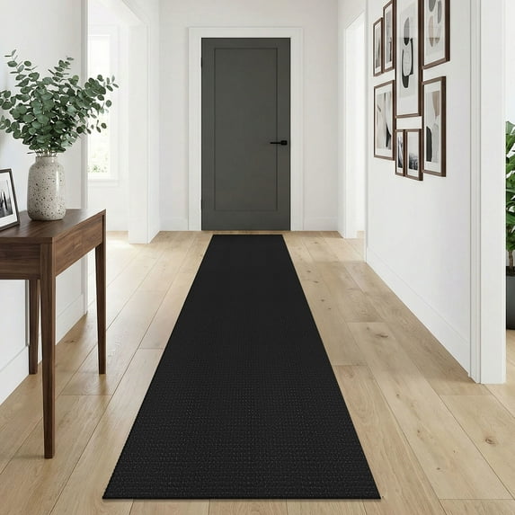 Glattice Hallway Runner 2x10 Washable Runners for Hallways Cotton Rubber Backed Kitchen Runner Braided Indoor Floor Carpet Runners for Entryway/Hallway/Kitchen/Bedroom, Black/Gray