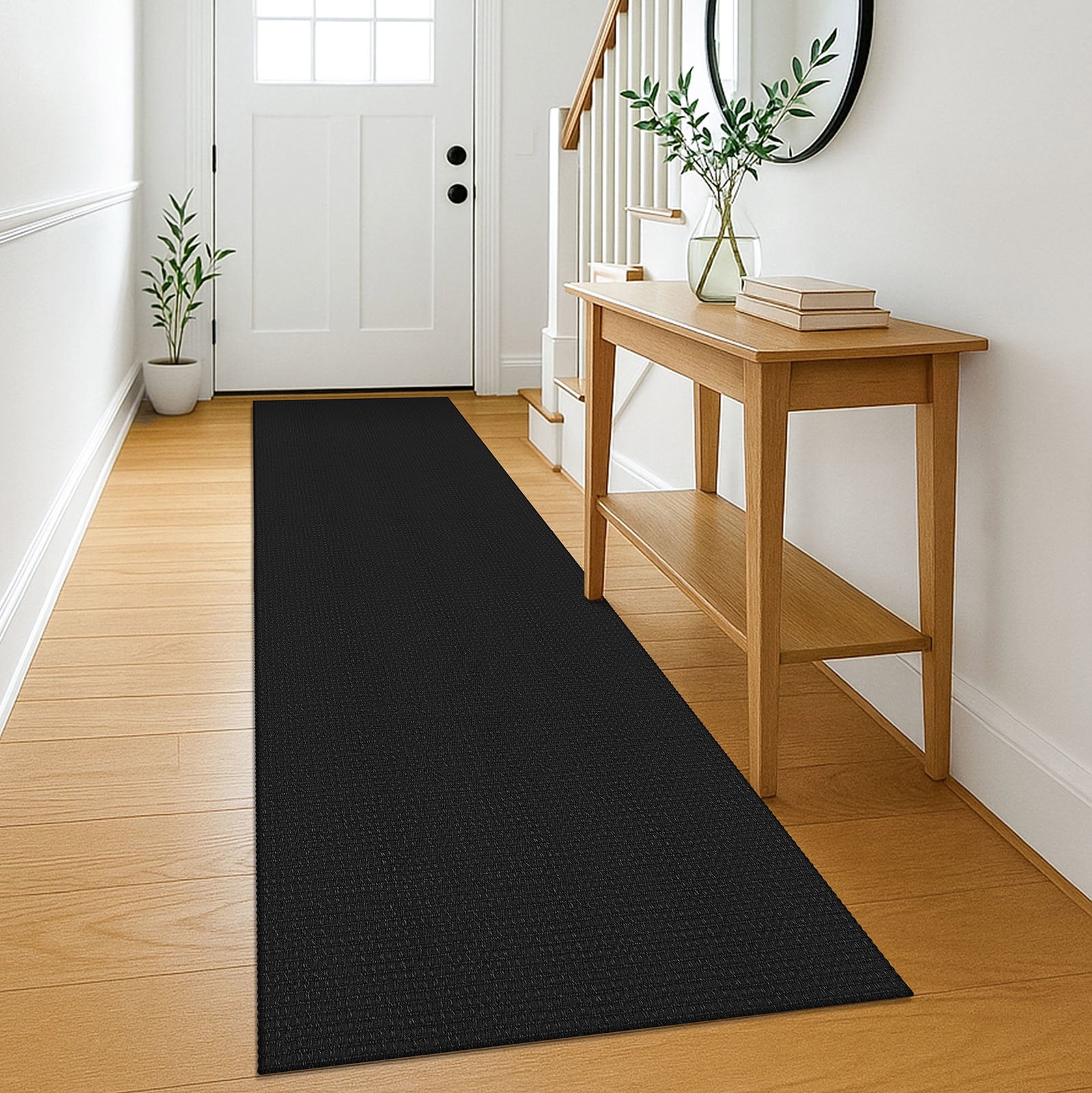 Glattice Carpet Runner 2x8 Ft Washable Runners for Hallways Cotton Rubber Backed Kitchen Runner Braided Indoor Floor Carpet Runners for Entryway/Hallway/Kitchen/Bedroom, Black/Gray