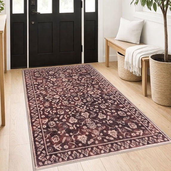 GLATTICE Entryway Rugs 3x5 ft Washable Area Rug Super Soft Rug Non Slip Rubber Backed Entry Rug for Kitchen Bedroom Office Living Room, Deep Burgundy
