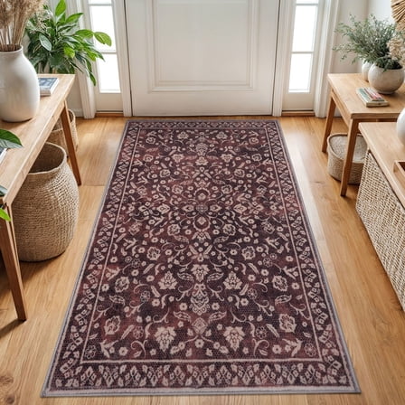 GLATTICE Entryway Rugs 3x5 ft Washable Area Rug Super Soft Rug Non Slip Rubber Backed Entry Rug for Kitchen Bedroom Office Living Room, Deep Burgundy
