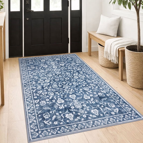 GLATTICE Entryway Rugs 3x5 ft Washable Area Rug Super Soft Rug Non Slip Rubber Backed Entry Rug for Kitchen Bedroom Office Living Room, Blue