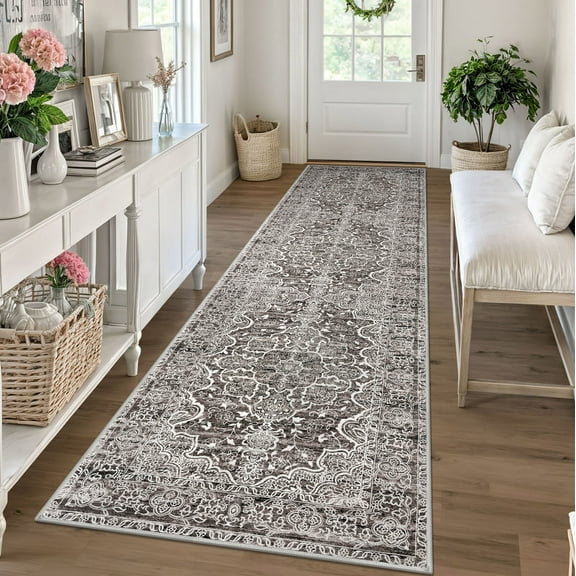 Glattice Kitchen Runner Rug 2.6x10 Tan Runners Washable Hallway Rug Runner Non-Slip Ultra Soft Printed Distressed Medallion Floor Carpet Runner for Bedroom Living Room Playroom