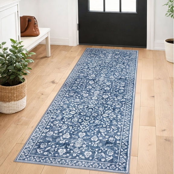GLATTICE Runner Rug with Rubber Backing 2x5 Runner for hallways Super Soft Kitchen Runner Rug Non Slip Printed Faux Wool Floral Thin Carpet Runner for Entryway Laundry Room Bedroom