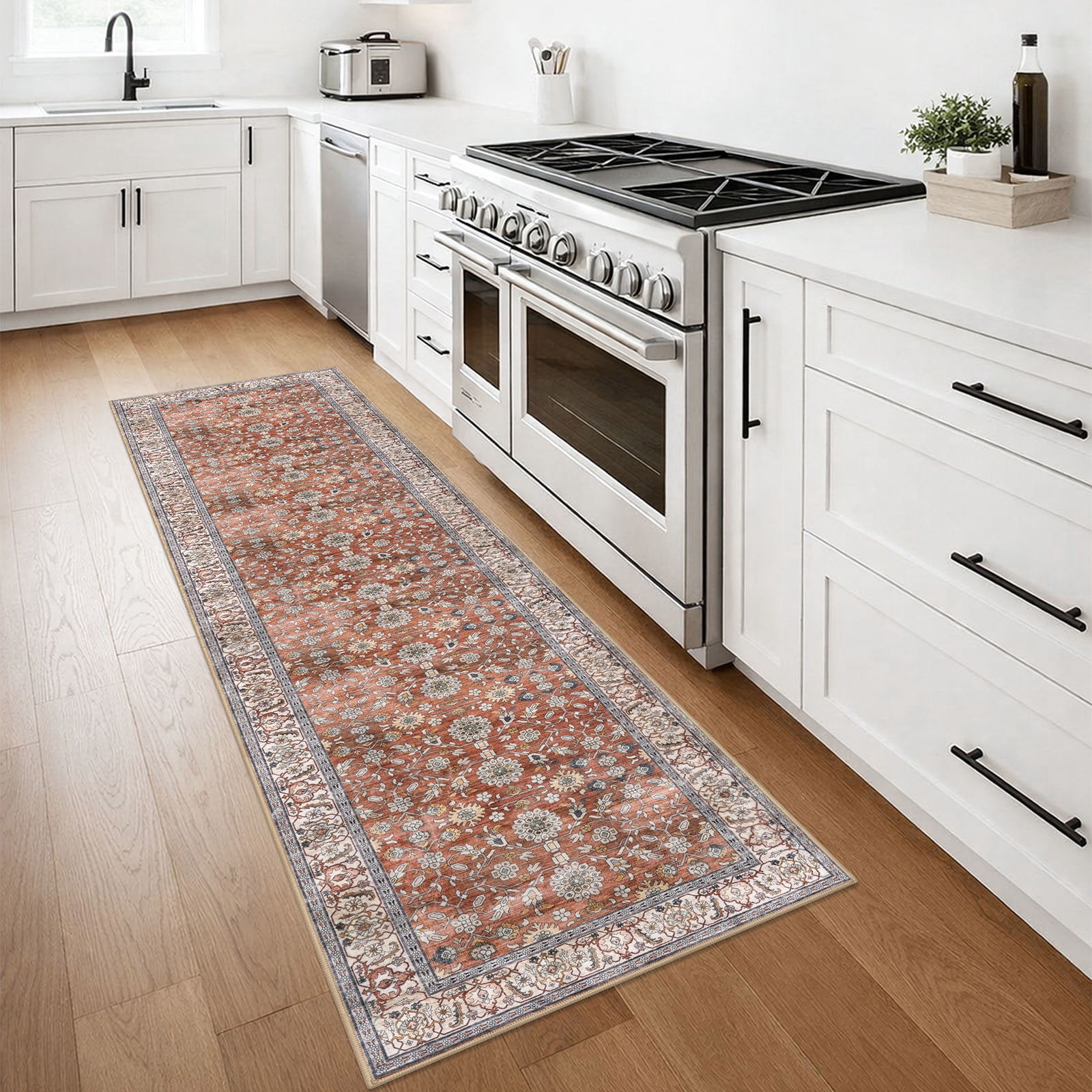 GLATTICE Washable Runner Rug 2x7 Feet, Red Clay, Vintage Floral ...