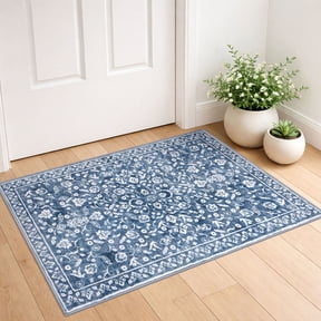 GLATTICE 2x3 Small Area Rugs Washable 2x3 Blue Throw Rugs Front Door Mat Entrance Doormat Non Slip Rubber Backed Entryway Rug for Entry Kithen Bedroom, Blue