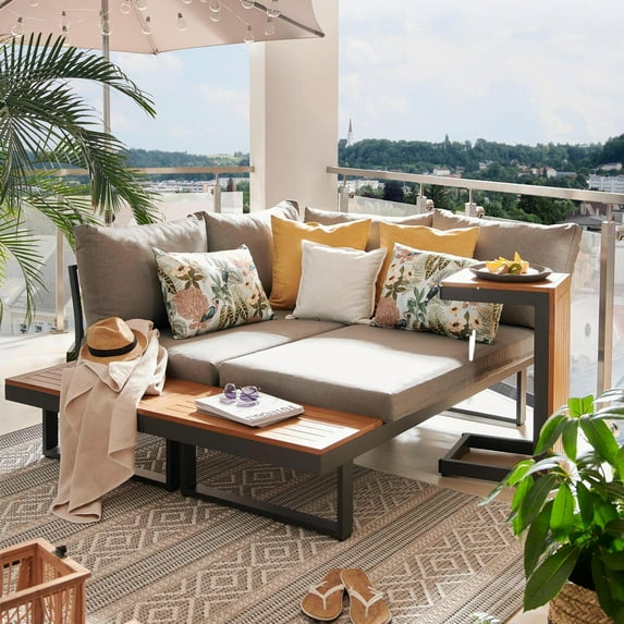 Glavbiku 2 Seater Sectional Outdoor Sofa Set with Side Table,4 Seater Patio Furniture Set,Gray