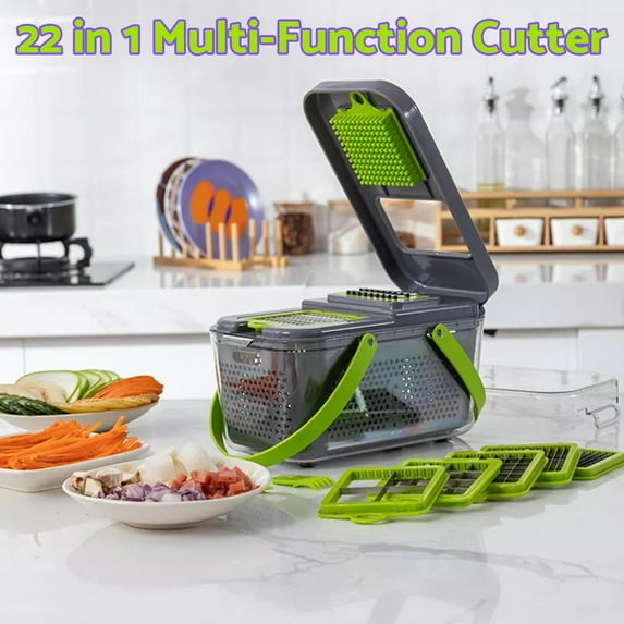 Glavbiku 22 in 1 Multifunction Cutter Vegetable Chopper with Container Kitchen Tool Set,Gray