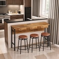 thumbnail image 1 of Glavbiku 3 Drawer Long Dining Table Set with Outlets,Bar Kitchen Table with Circular PU Stool,Brown, 1 of 12