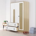 thumbnail image 1 of Glavbiku 3 Rattan Door Wood Wardrobe for Bedroom,Armoire with 2 Drawer,Clothes Storage Cabinet,White, 1 of 11