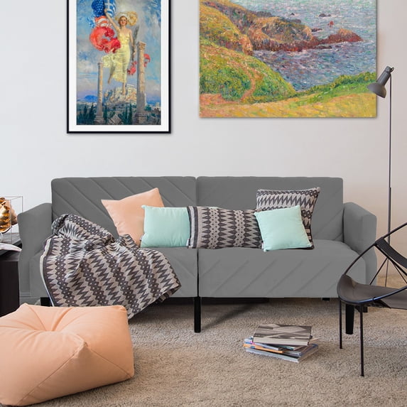 Glavbiku 3 Seat Hight End Velvet Futon Couch Folding Sofa Bed Tufted Couch for Apartment,Gray