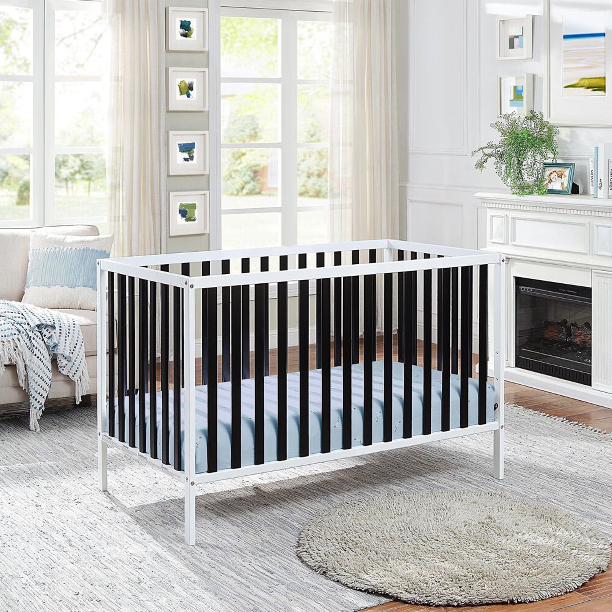 Glavbiku 3in1 Baby Convertible Crib,Baby Bed in Black Finish,35" H
