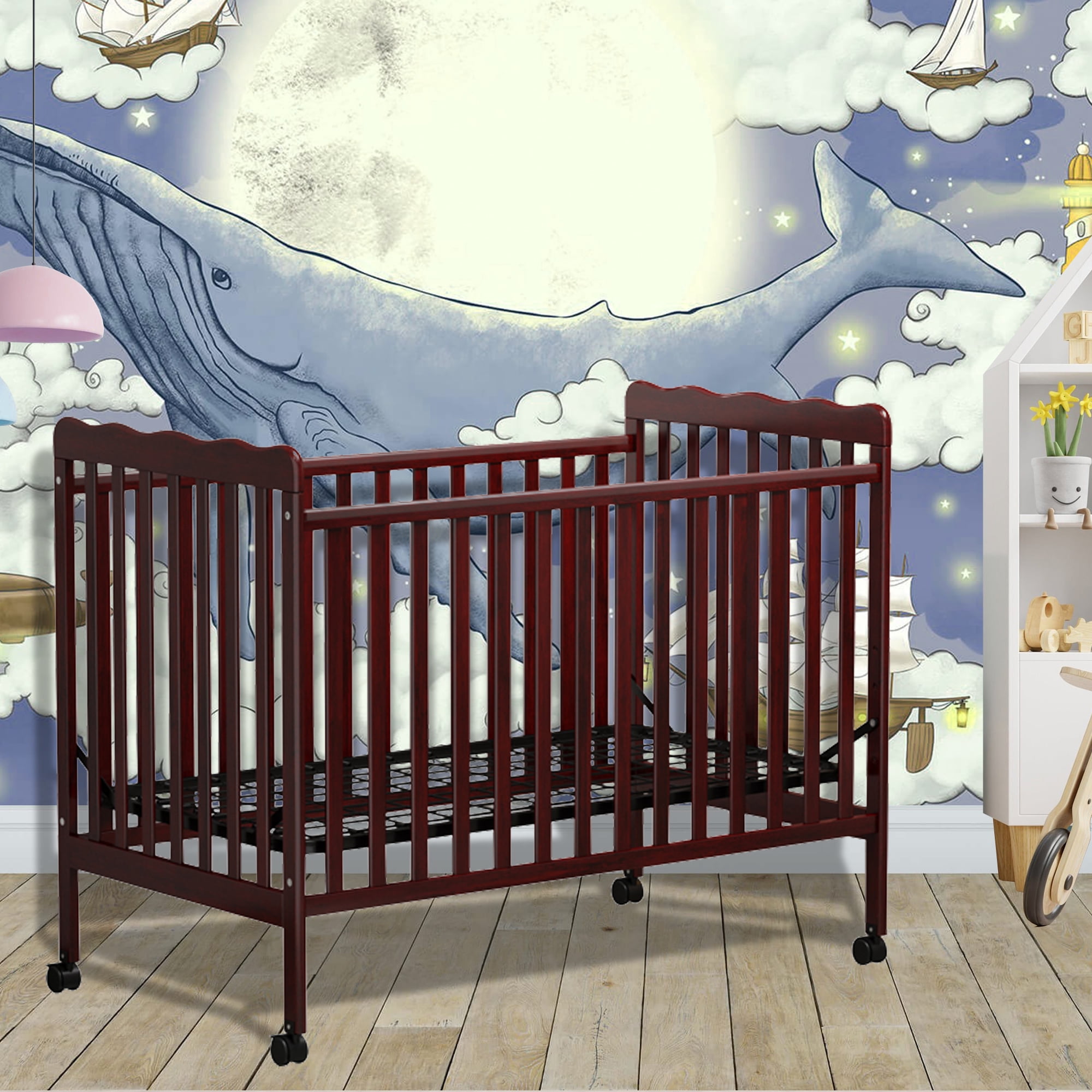 Glavbiku 3 in 1 Convertible Crib with Locking Wheel,Infant Wooden