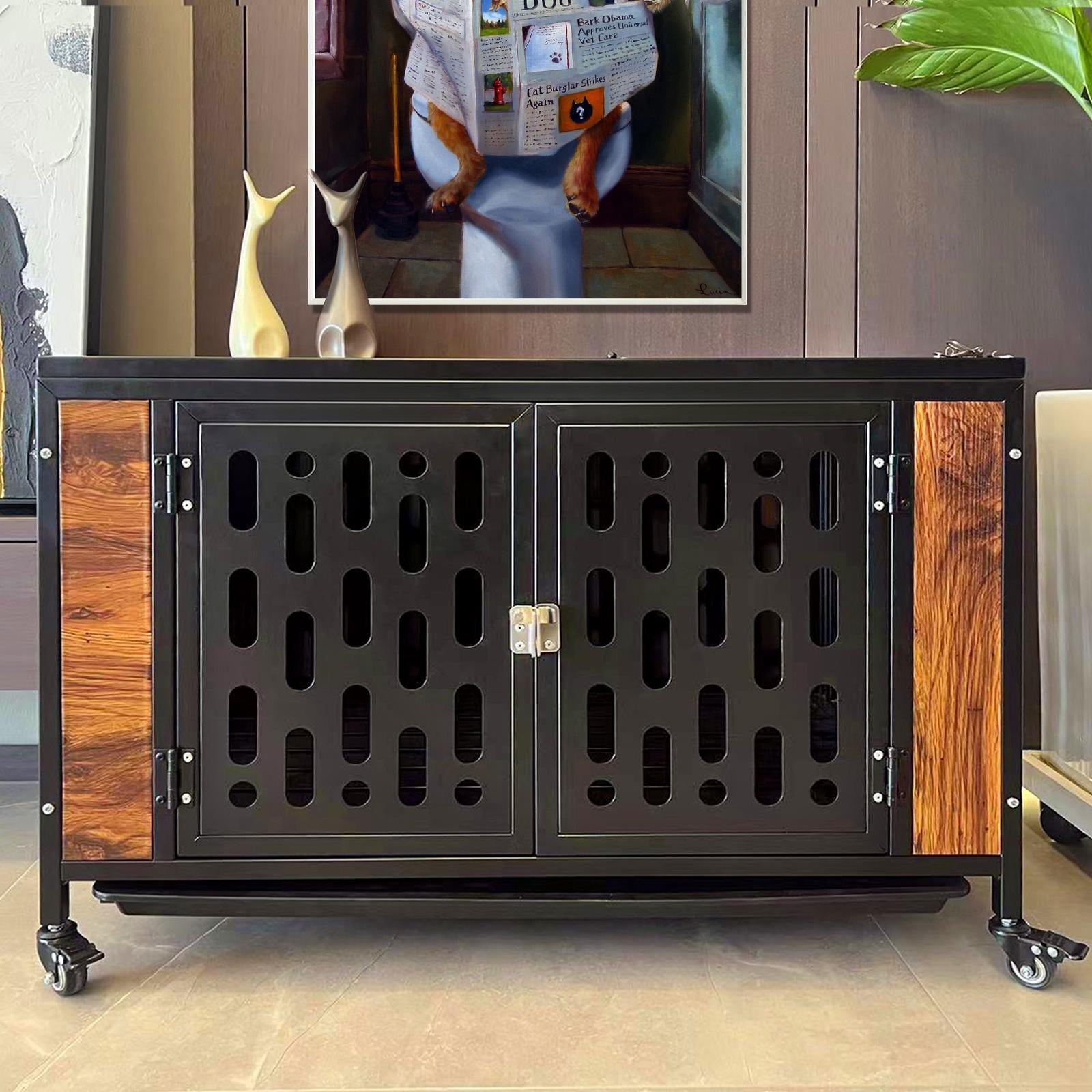 Glavbiku 34.6" Dog Crate End Table with Removable Trays,Furniture Style