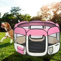Glavbiku 45" Portable Polyester Folding Pet Playpen Fence Tent,Round Dog House Cat Nest Bed Pink